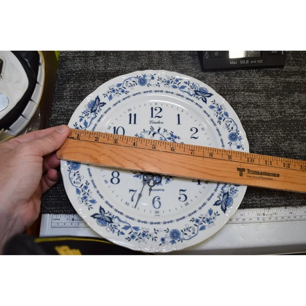 Vintage Linden Blue Floral Porcelain Wall Clock Japan - great condition